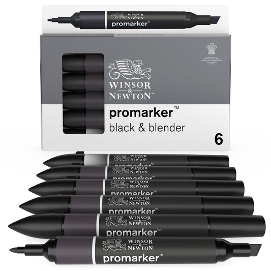 Winsor & Newton Promarker 6 Blacks x5 + Blender